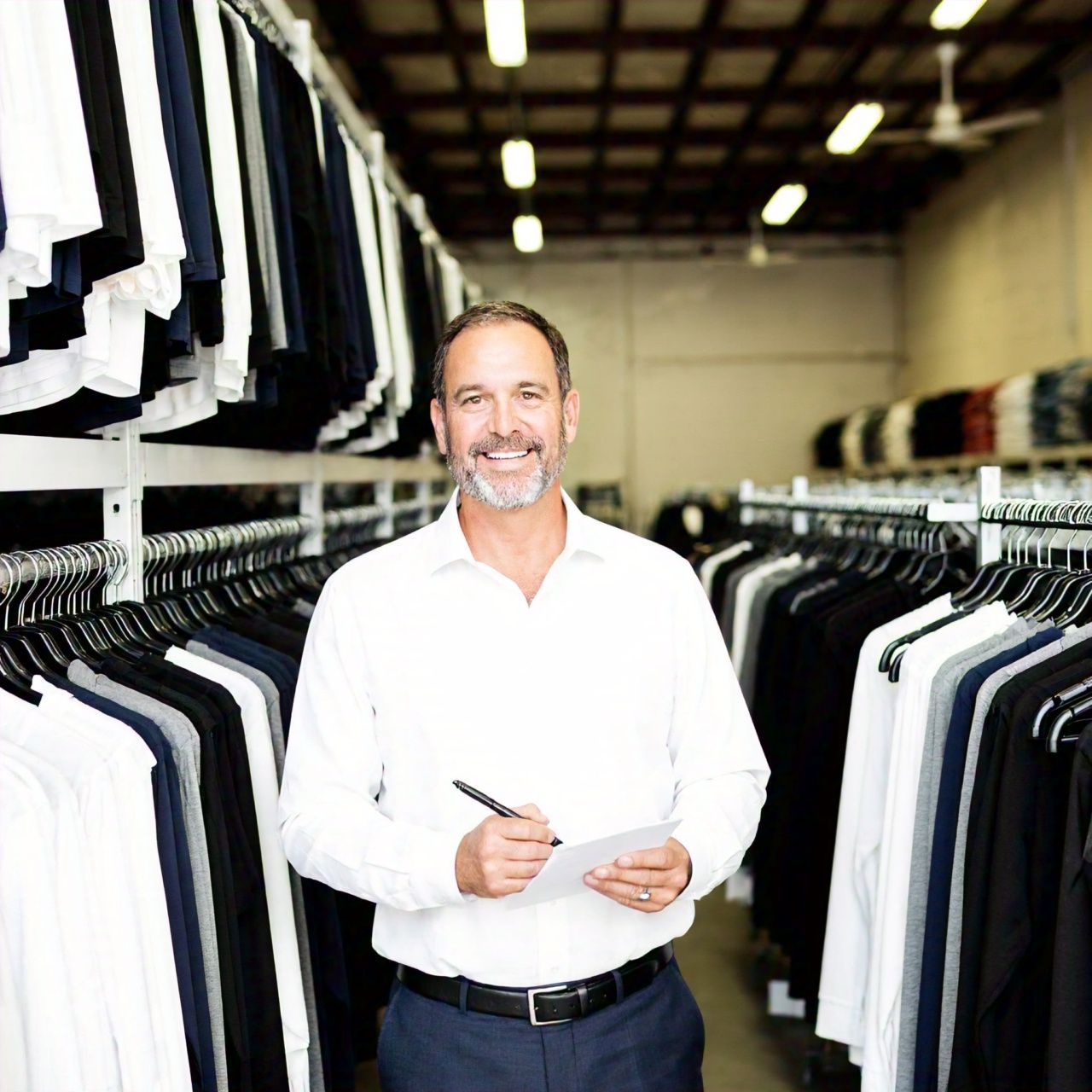 A man displayed in the picture showing wholesale clothing suppliers